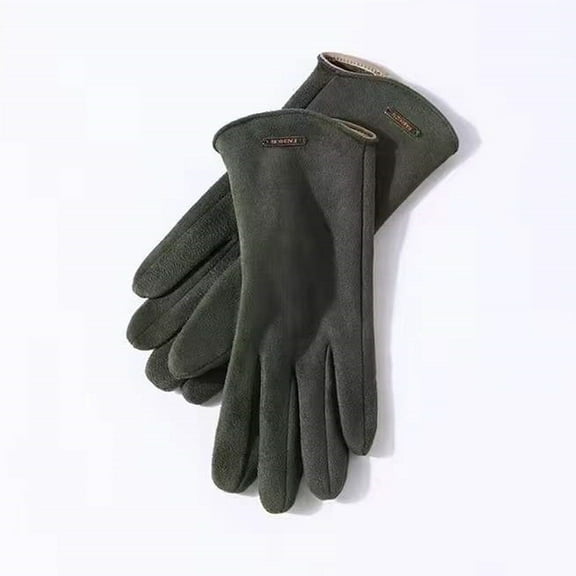 Women's suede warm gloves for autumn and winter season, flip cover, two finger touch screen, student fashion cycling