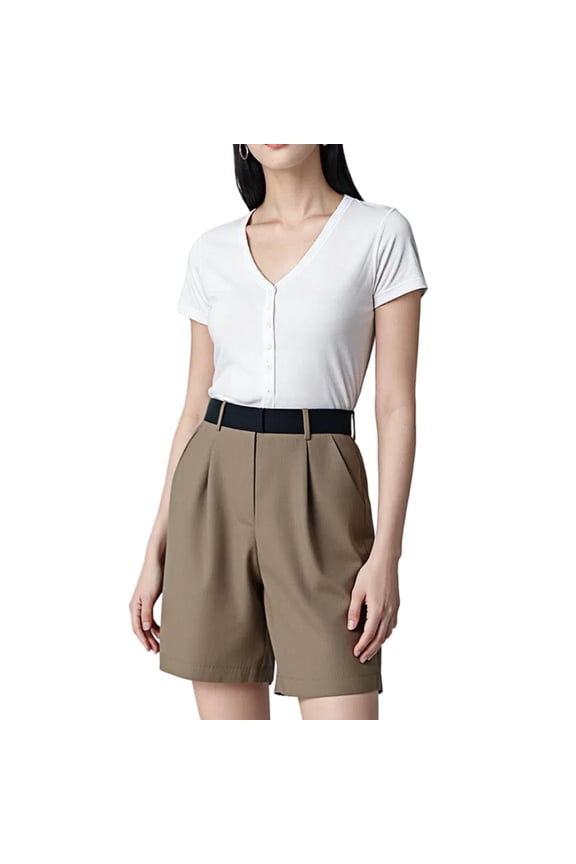 Women's Summer Blended Shorts, Khaki, Size M