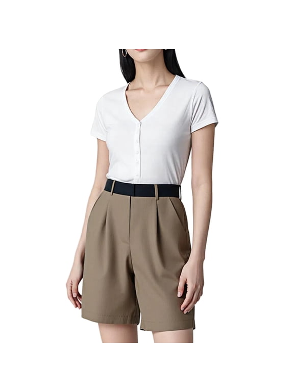 Women's Summer Blended Shorts, Khaki, Size M