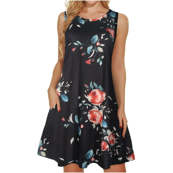 Women's summer casual T-shirt dress sleeveless Boho beach dress