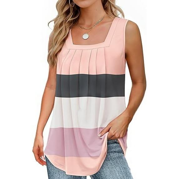 Women's summer sleeveless loose pleated square neck sleeveless shirt basic style