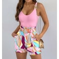 thumbnail image 1 of Women's summer slim fit vest shorts two-piece set sleeveless top beach high waist belt shorts set with pockets, 1 of 10