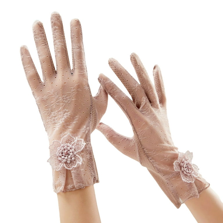 Women's sunscreen gloves Lace summer UV resistant thin ice gloves - Pink