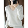 thumbnail image 1 of Women's sweater autumn and winter knitted pullover V-neck slim bottoming shirt solid color soft knitted sweater basic sweater-White-XXL, 1 of 7
