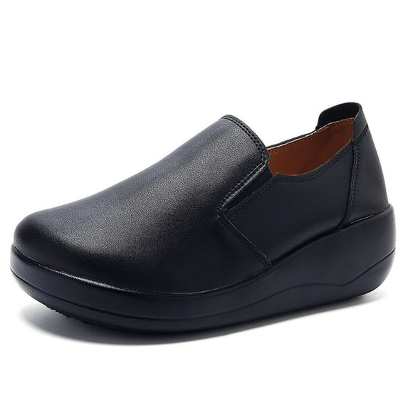 Women's thick sole single foot rocking chair sports shoes, arch support, fashionable wide round toe, comfortable thick slope heel loafers, casual daily work walking shoes