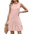thumbnail image 1 of Women's tied back ruched ruffled tank dress with sheer yet opaque stretch 100% Polyester fabric for stylish warm days, 1 of 22