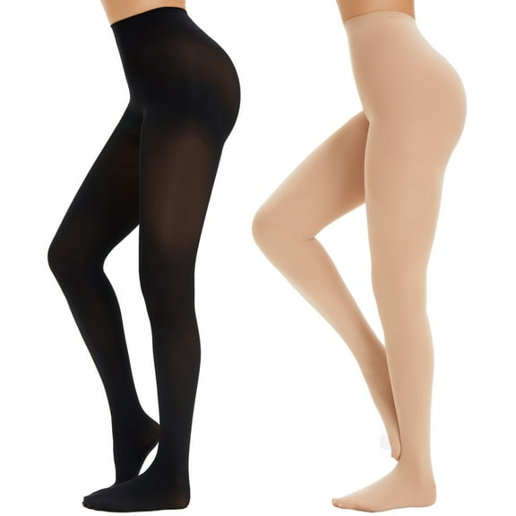 JoMaKaC 2 Pairs Women’s High-Waist Opaque Tights 80D Microfiber Control Top Pantyhose One Size