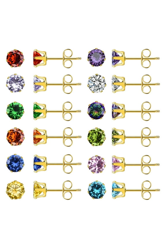 Women's titanium steel earrings hypoallergenic earring set 12 pairs of 12 color earrings
