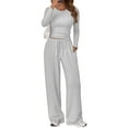 thumbnail image 1 of Women's two-piece casual suit, long-sleeved slightly cropped top, wide-leg pants, casual, 1 of 18