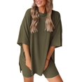 thumbnail image 1 of Women's two-piece casual suit summer casual loose shirt cycling shorts match airport travel wear  Green S, 1 of 6