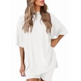 thumbnail image 1 of Women's two-piece casual suit summer casual loose shirt cycling shorts match airport travel wear White M, 1 of 6