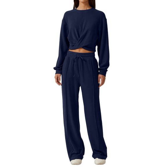 Women's two-piece set with knotted front and wide-leg casual loungewear set