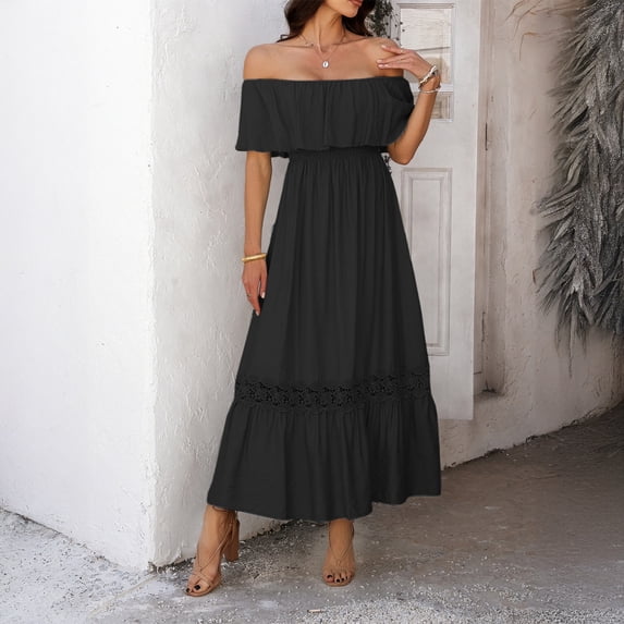 Women's vacation casual off-shoulder fitted waist dress
