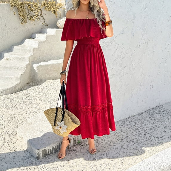 Women's vacation casual off-shoulder fitted waist dress