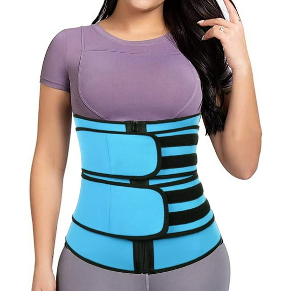 Women's waist trainer long sauna exercise double belt body shaping clothing sports waist protection-blue