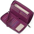 thumbnail image 1 of Women's wallet, large capacity leather women's wallet, zip clutch, bracelet with RFID blocking,Great gift for Wife, Girlfriend/Deep purple, 1 of 6