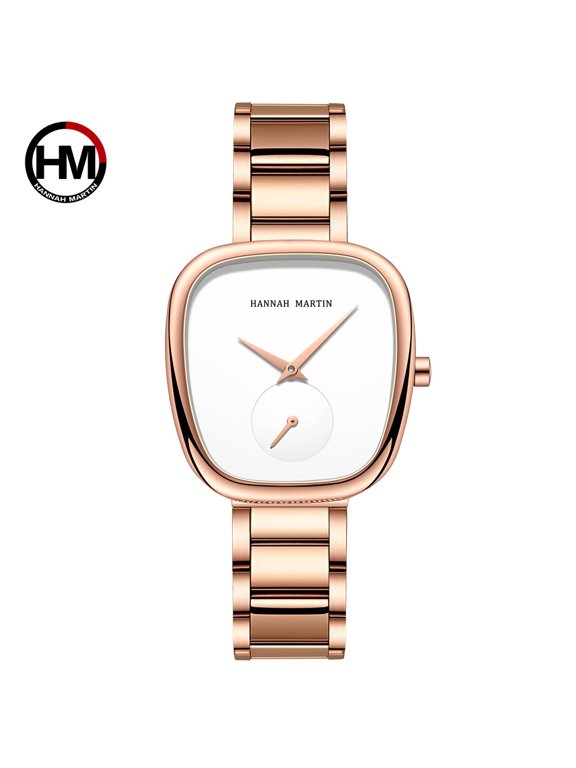Women's watch, stainless steel women's watch, steel strap quartz watch, creative two-hand half-barrel design, European and American style fashion wristwatch