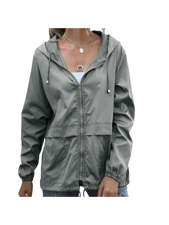 Women's waterproof windbreaker Light windbreaker jacket hooded windbreaker outdoor - Light gray