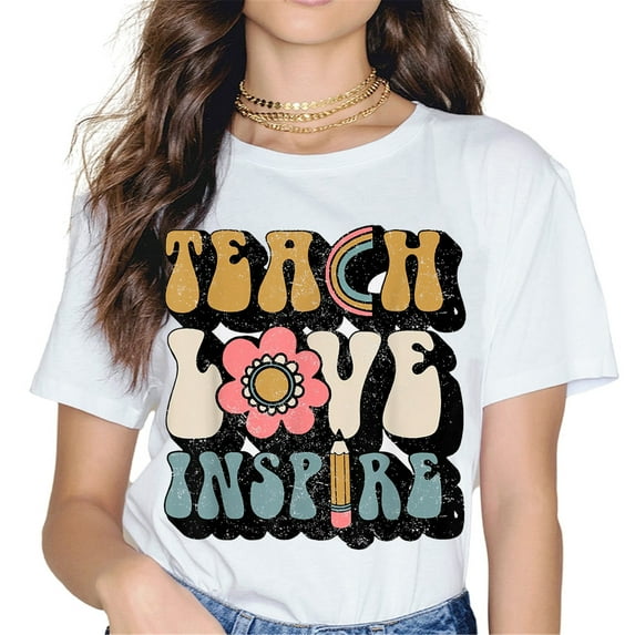Women's white short-sleeved crew neck colorful printed T-shirt - 163849-1