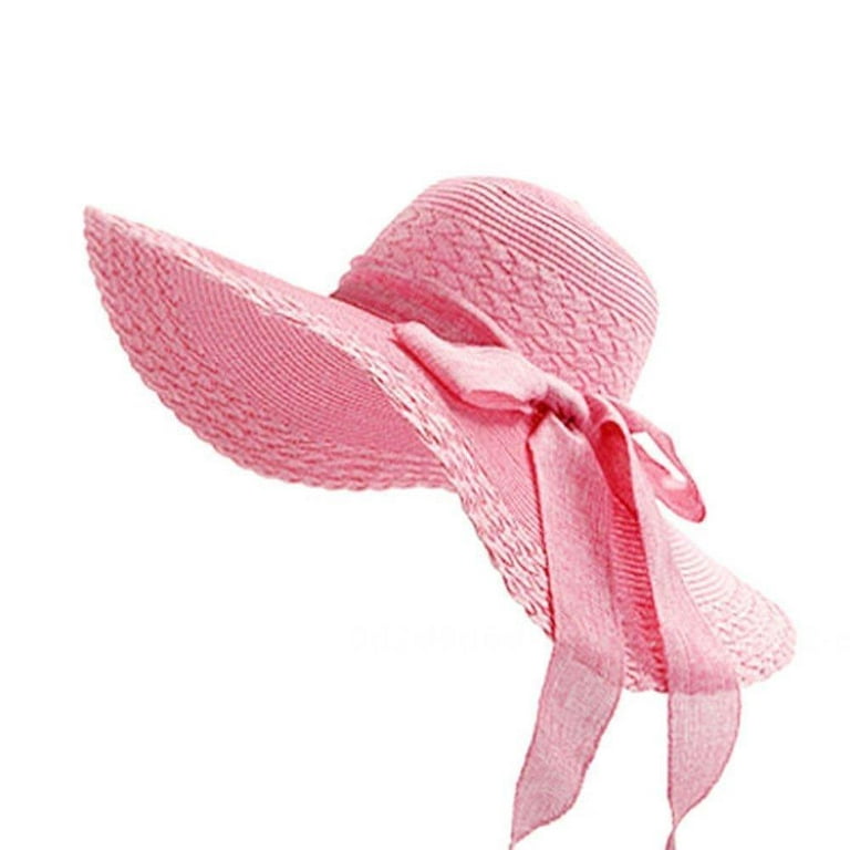 Dahlia Breezy Silver-Tone Thread Large Ribbon Bow Shapeable Floppy Sun Hat Rosy Pink