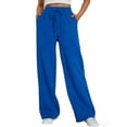 thumbnail image 1 of Women's wide-leg athletic pants, high-waisted loose casual trousers with drawstring, flared athletic pants, jogging pants with pockets,Royal Blue,M, 1 of 5