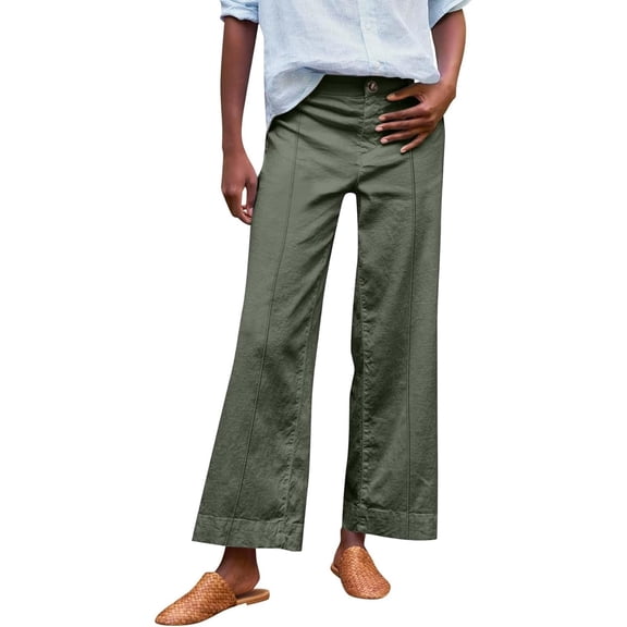 Women's wide-leg linen trousers, stretch high-waisted, business casual work pants