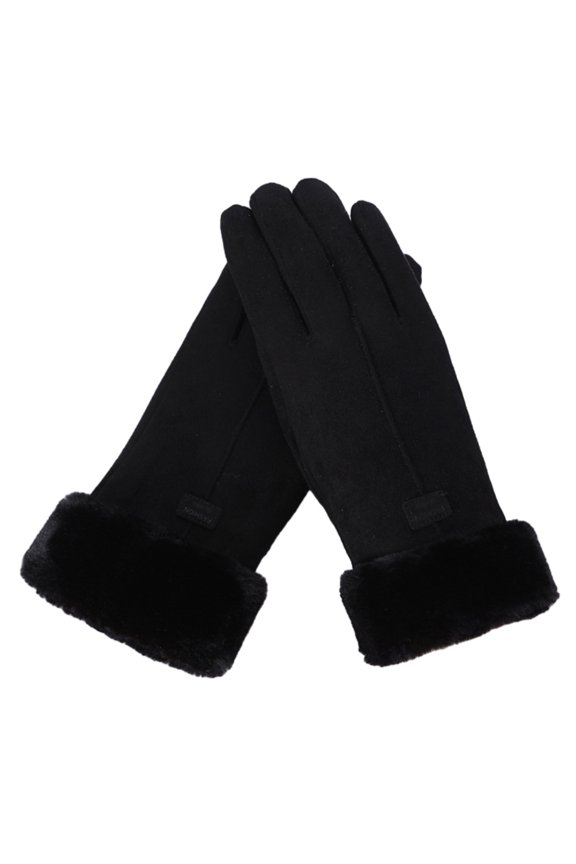 Women's winter gloves Warm touch screen gloves Windproof elastic thick fleece gloves - black