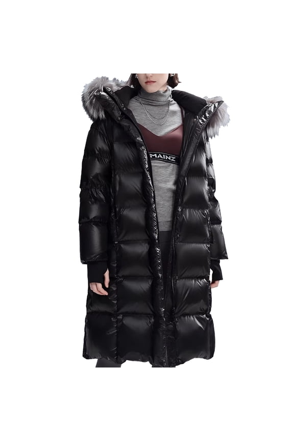 Women's winter padded goose down jacket, plus size long down jacket parka women's hooded, thickened