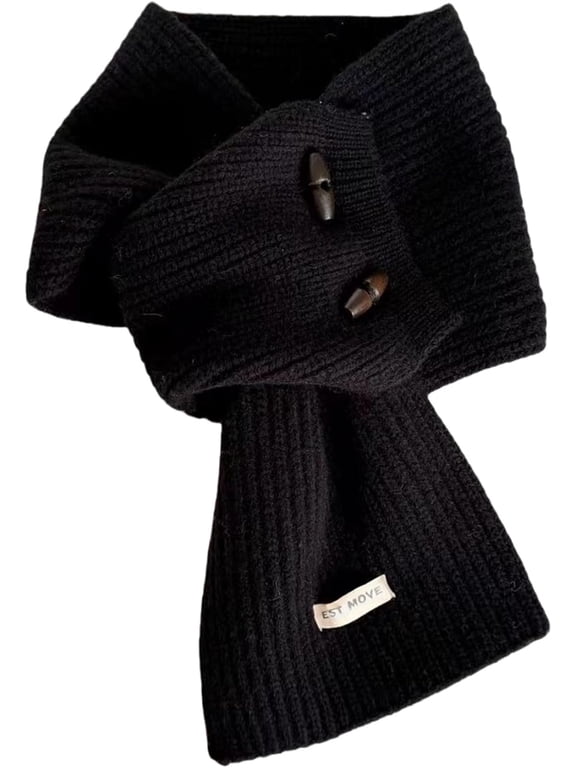 Women's winter warm scarf, knitted neck warmer with wooden buttons, soft and warm, suitable for cold weather wear.
