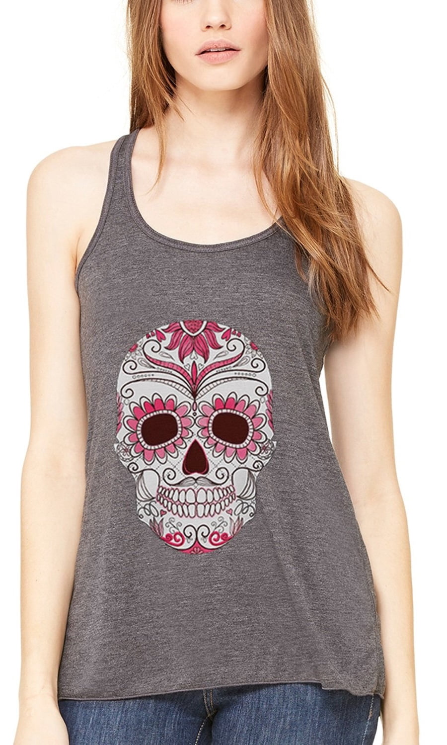 Women's with Floral Skull Flowy Racerback Tank Top