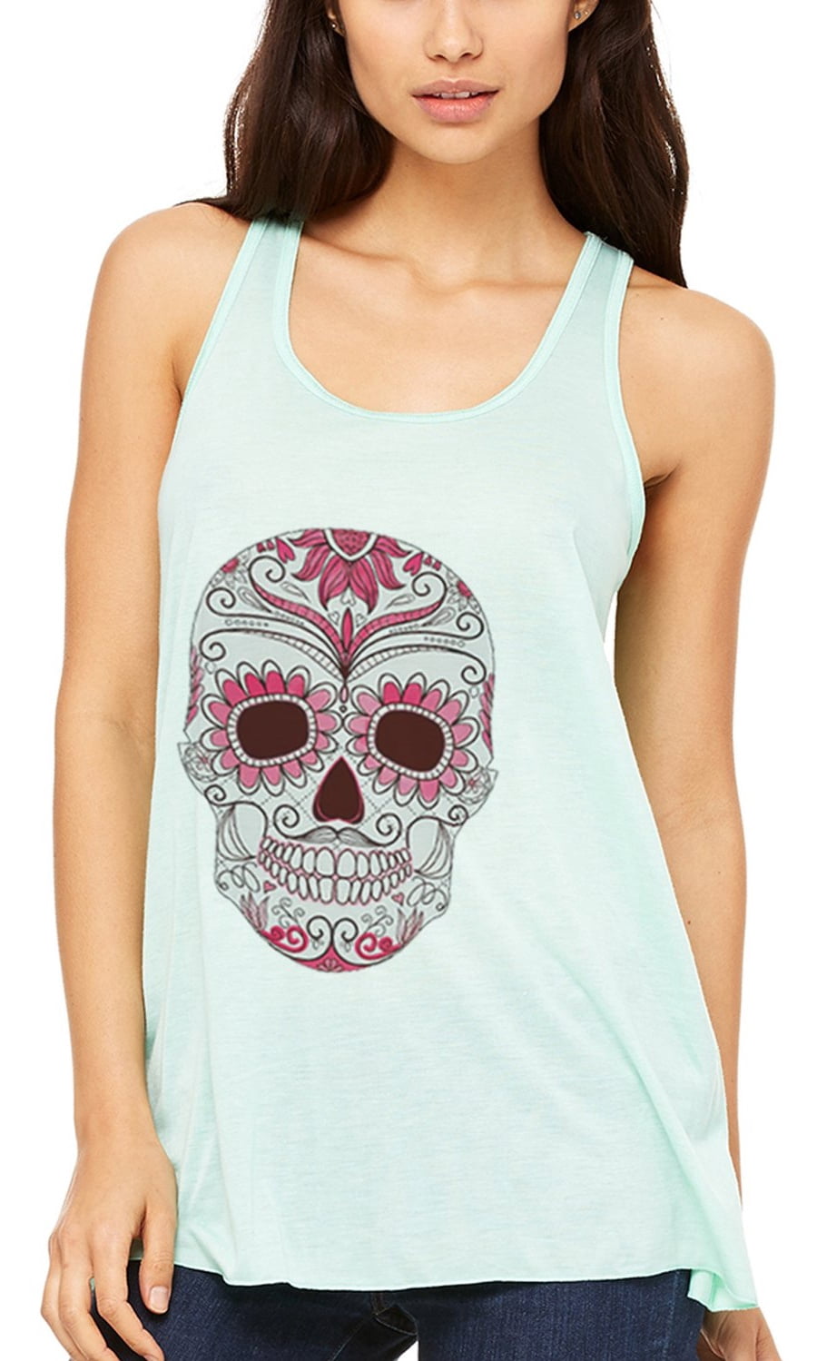Women's with Floral Skull Flowy Racerback Tank Top