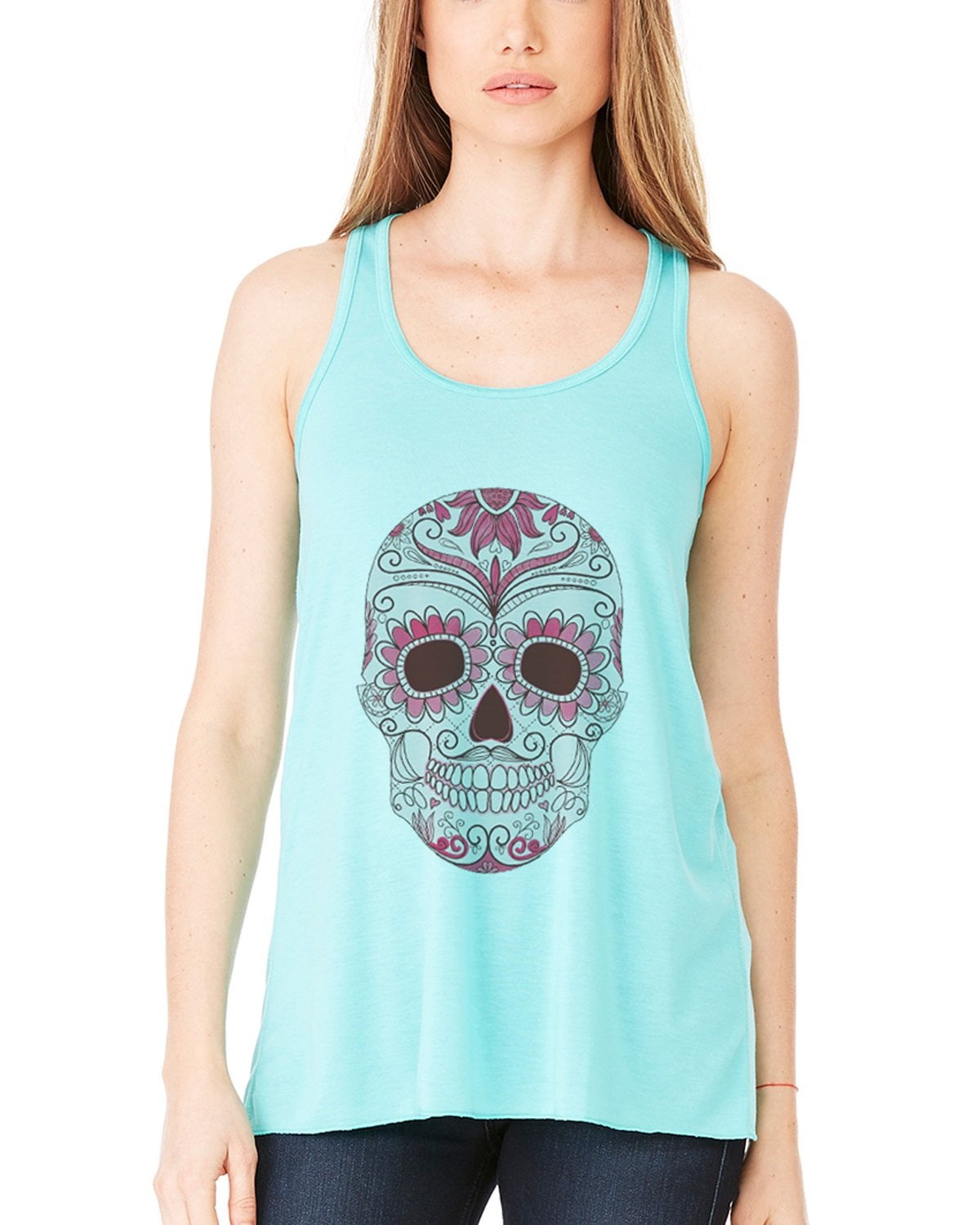 Women's with Floral Skull Flowy Racerback Tank Top