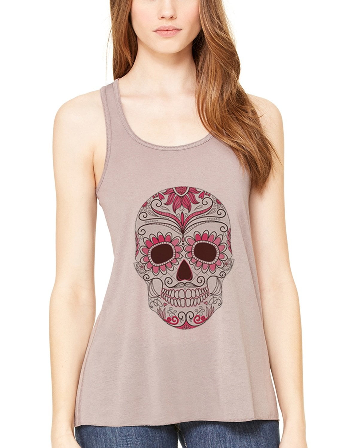 Women's with Floral Skull Flowy Racerback Tank Top