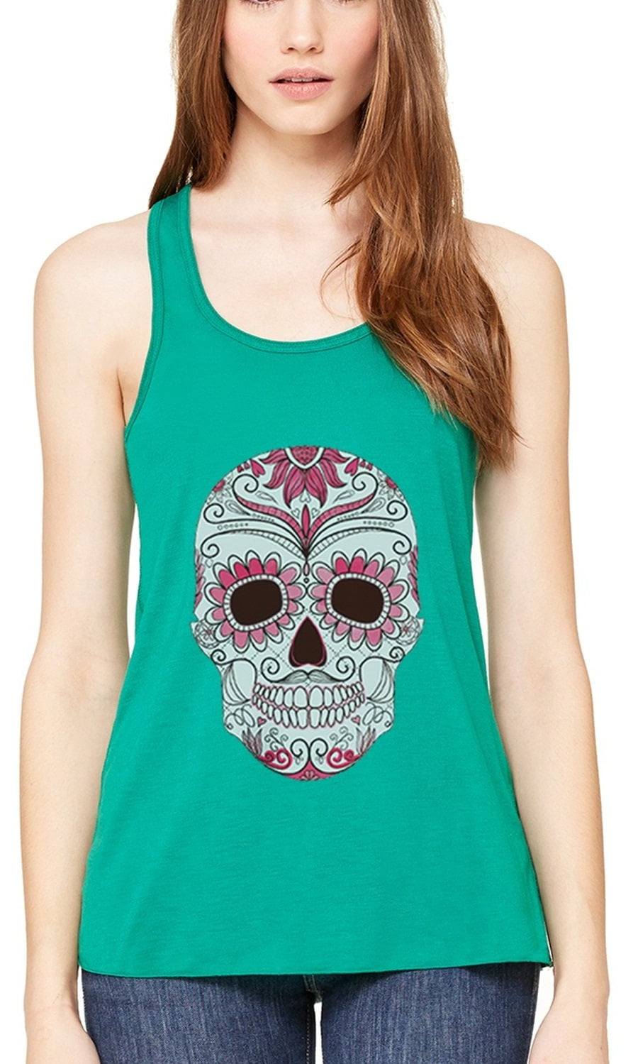 Women's with Floral Skull Flowy Racerback Tank Top