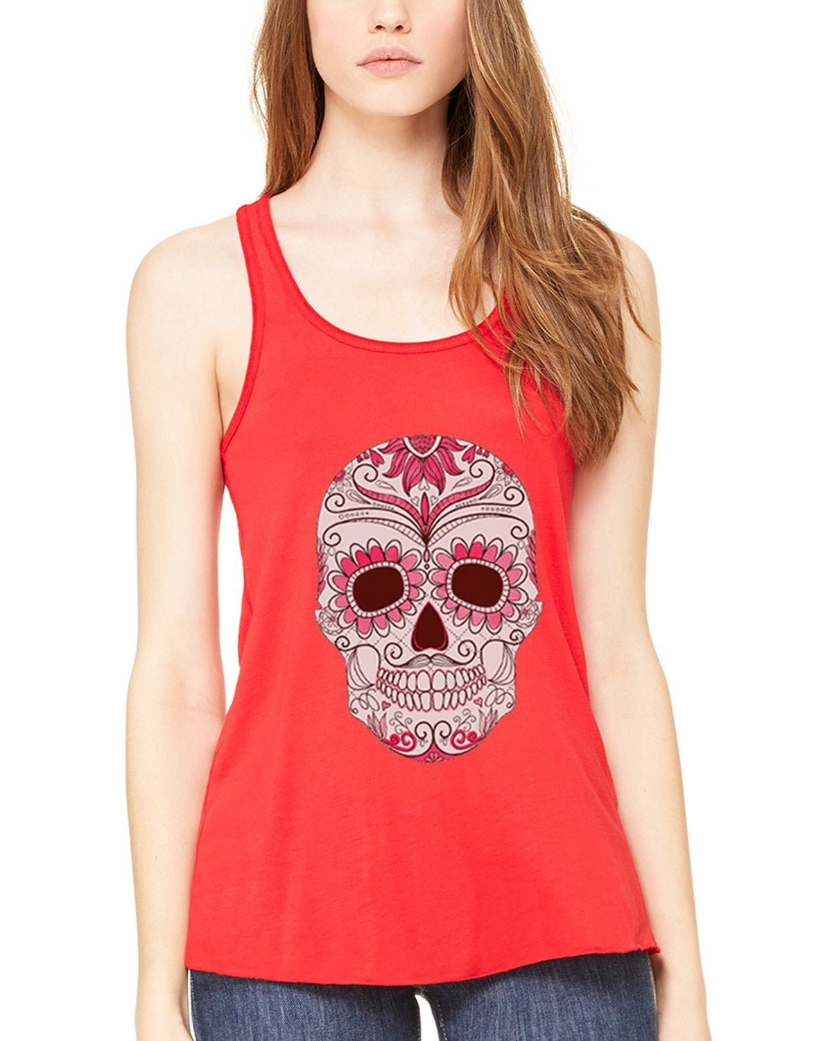 Women's with Floral Skull Flowy Racerback Tank Top