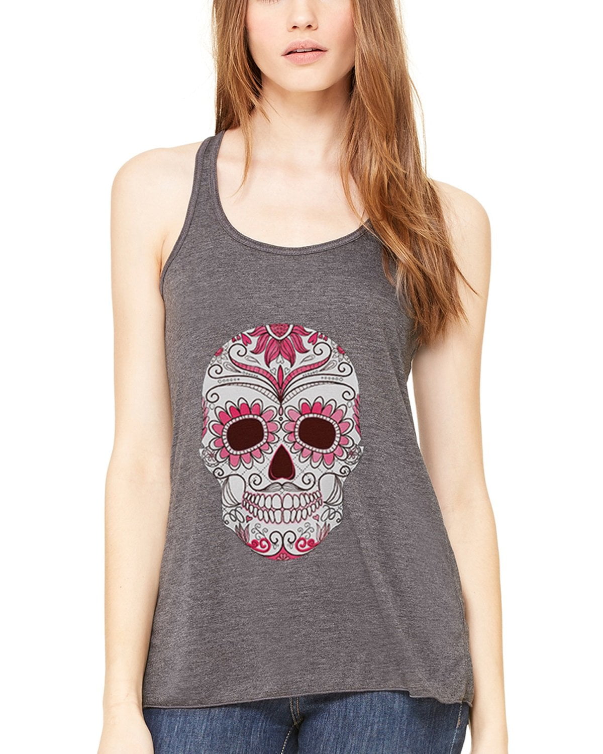 Women's with Floral Skull Flowy Racerback Tank Top