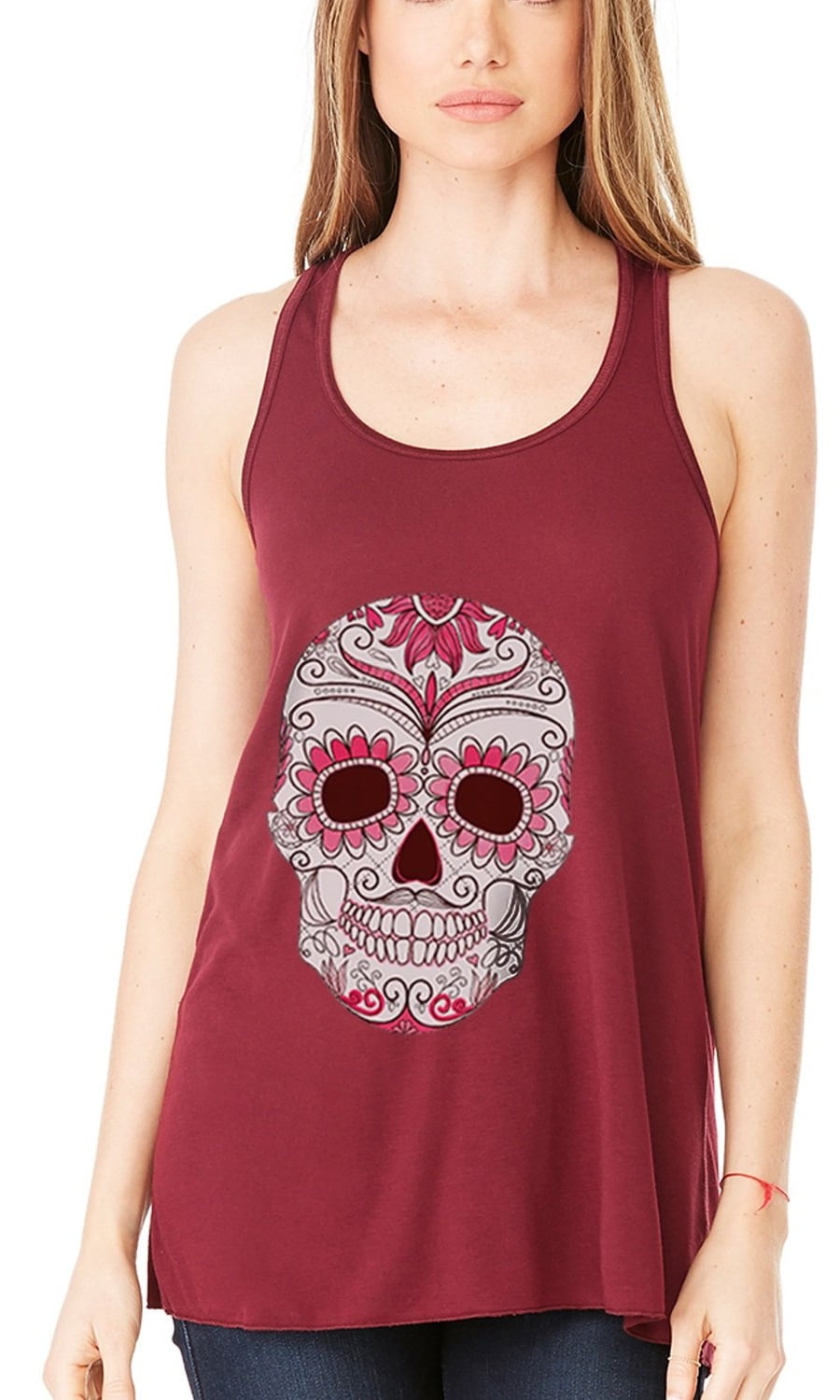 Women's with Floral Skull Flowy Racerback Tank Top
