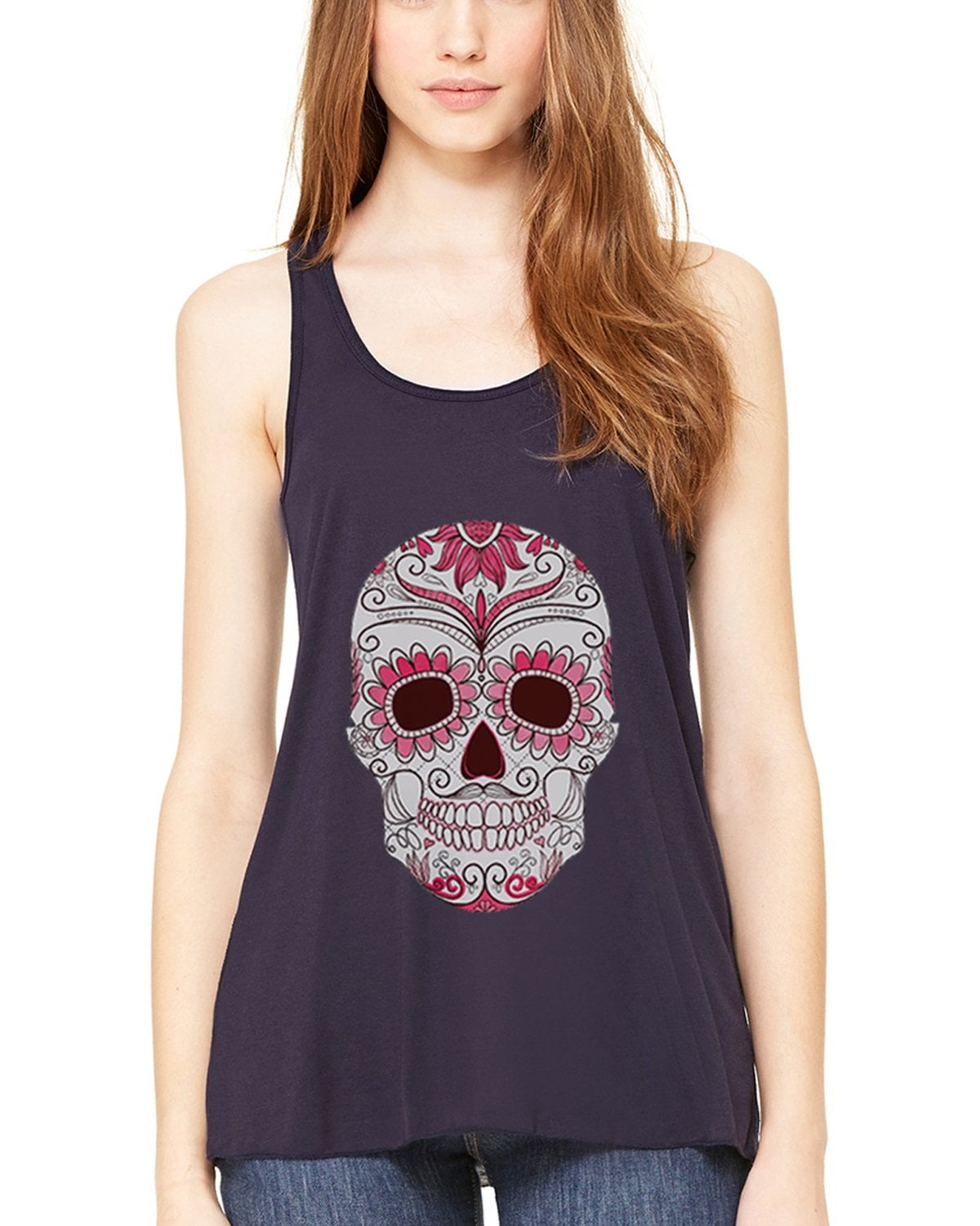 Women's with Floral Skull Flowy Racerback Tank Top