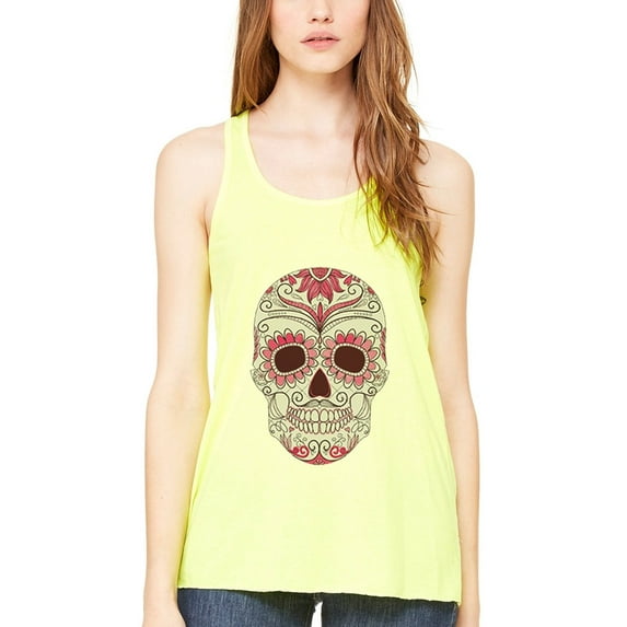 Women's with Floral Skull Flowy Racerback Tank Top