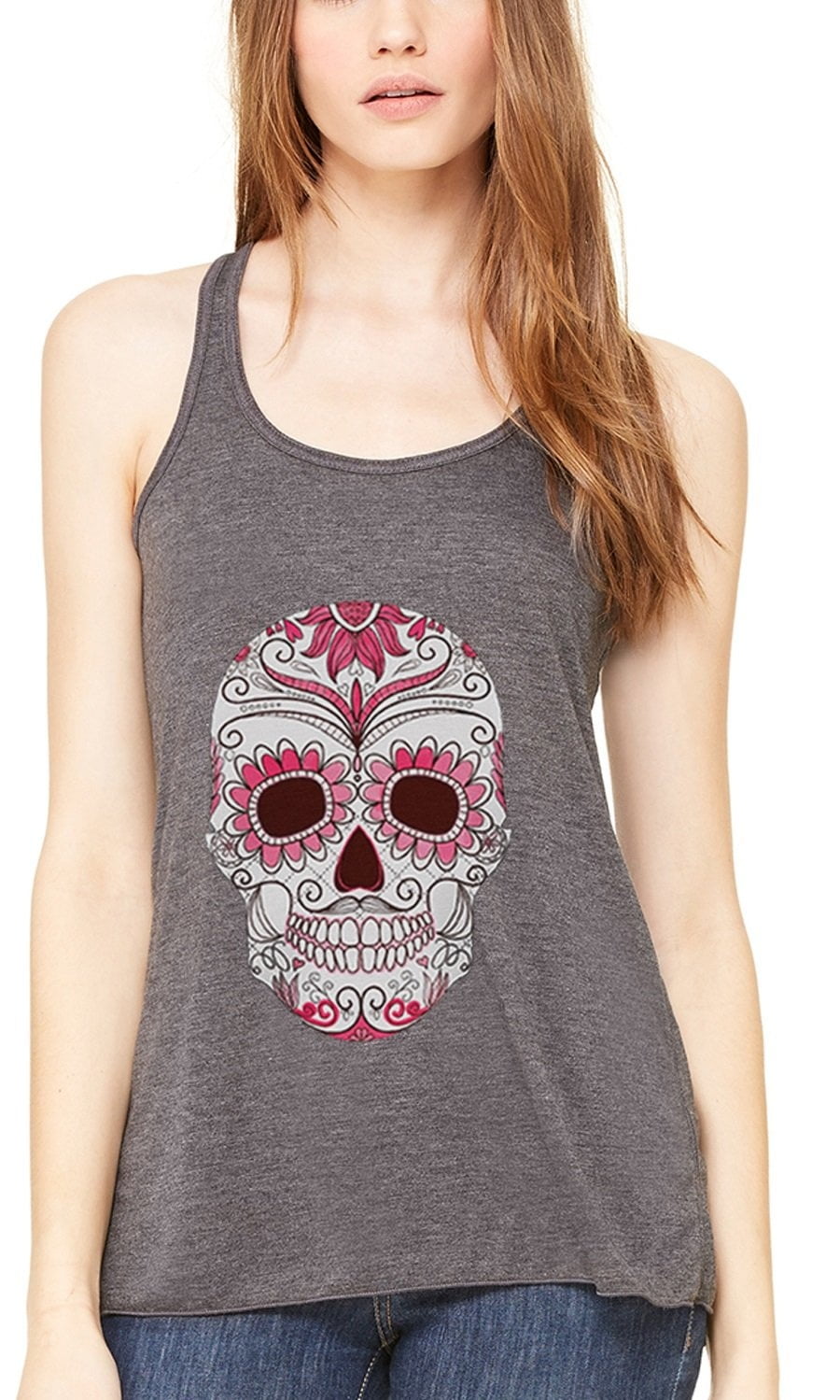 Women's with Floral Skull Flowy Racerback Tank Top