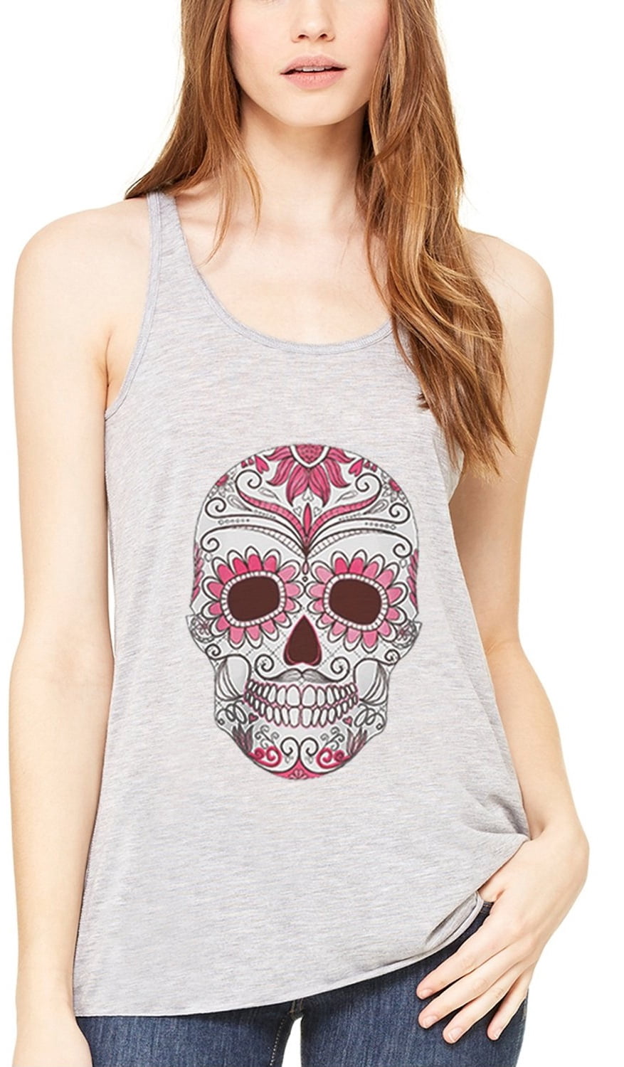Women's with Floral Skull Flowy Racerback Tank Top