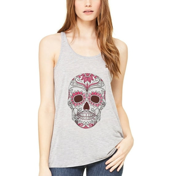 Women's with Floral Skull Flowy Racerback Tank Top
