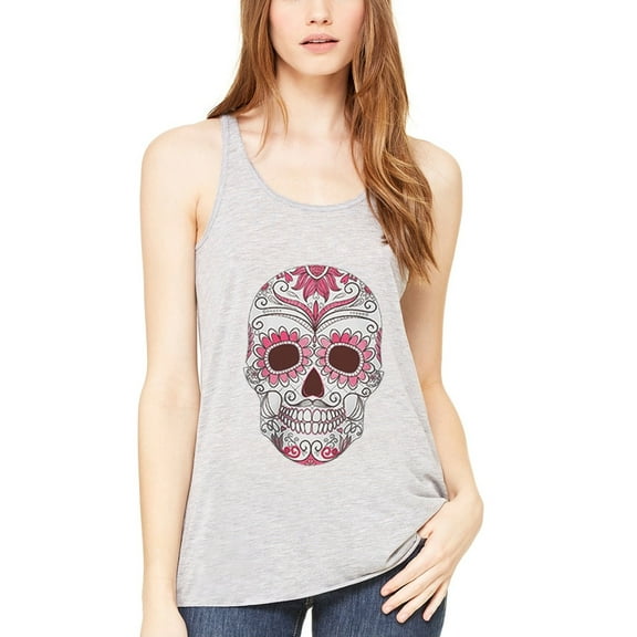 Women's with Floral Skull Flowy Racerback Tank Top