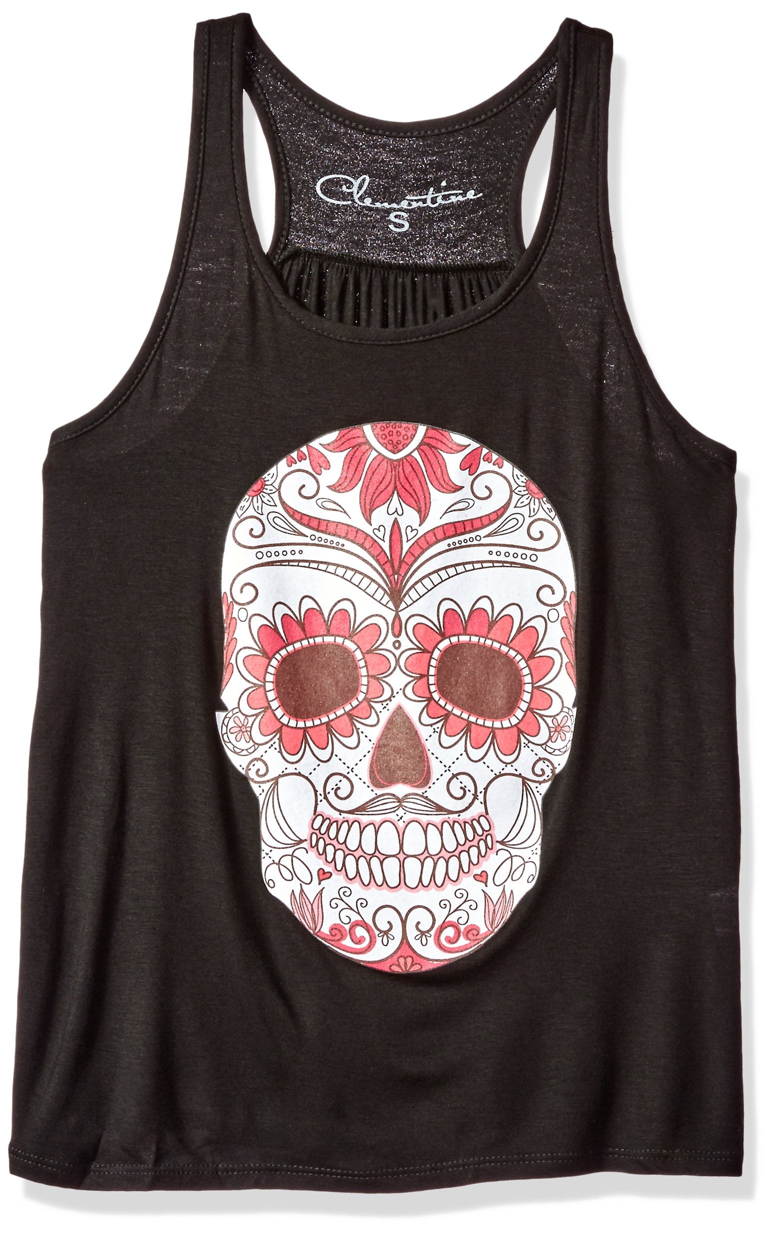 Women's with Floral Skull Flowy Racerback Tank Top