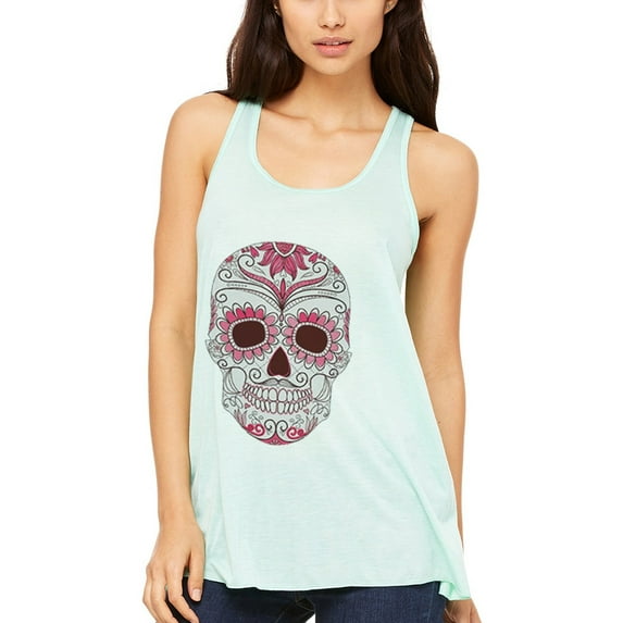 Women's with Floral Skull Flowy Racerback Tank Top