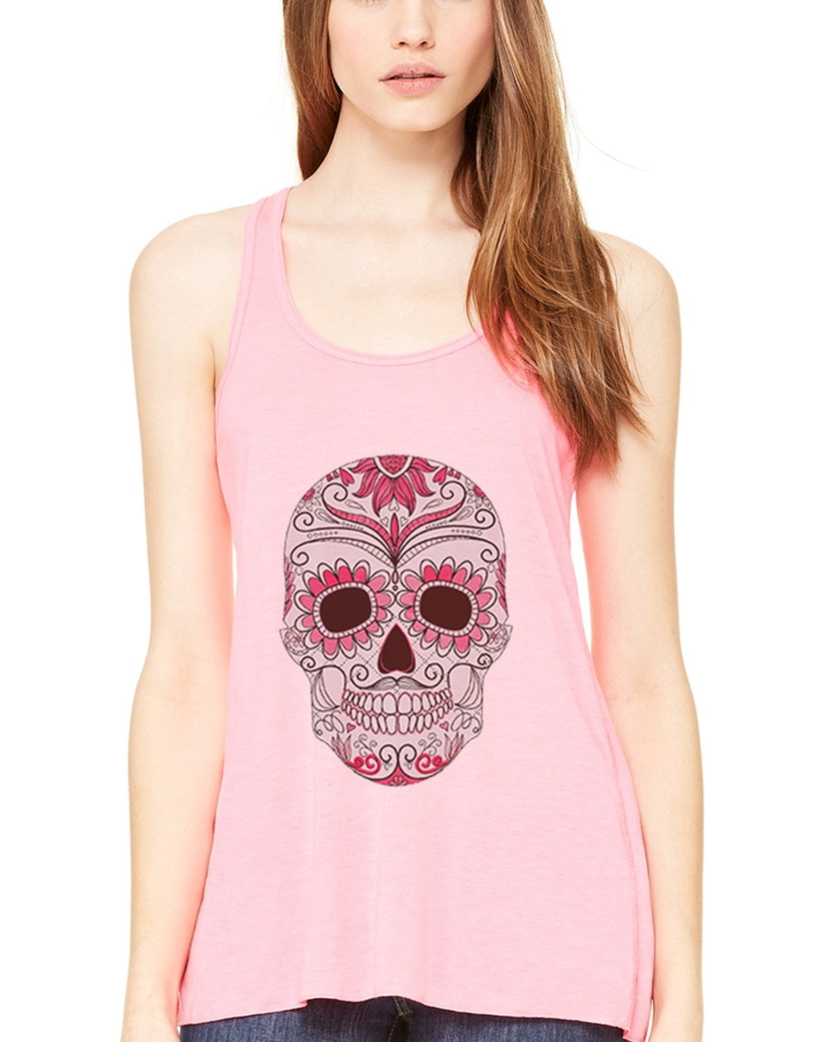 Women's with Floral Skull Flowy Racerback Tank Top