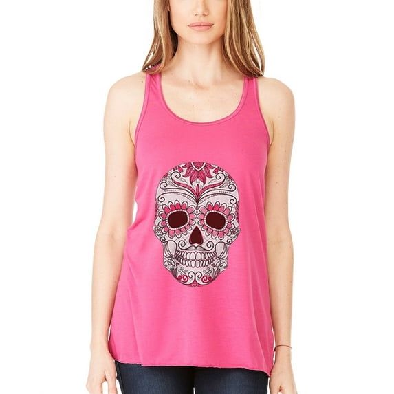 Women's with Floral Skull Flowy Racerback Tank Top