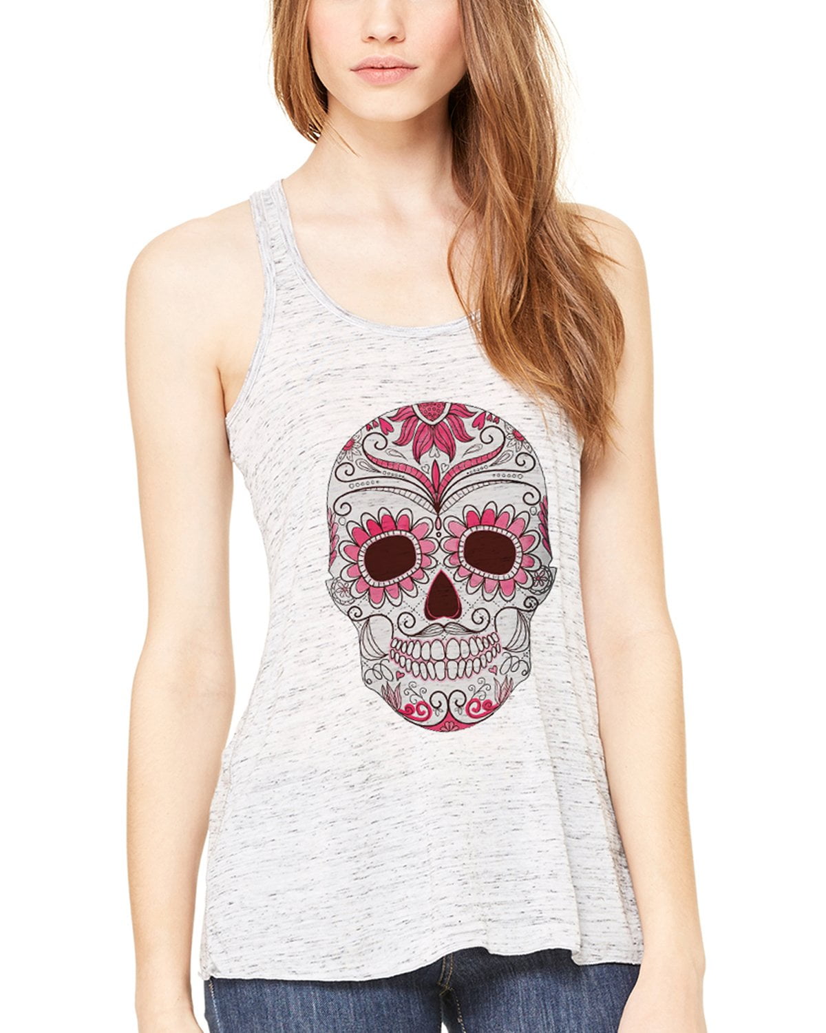 Women's with Floral Skull Flowy Racerback Tank Top