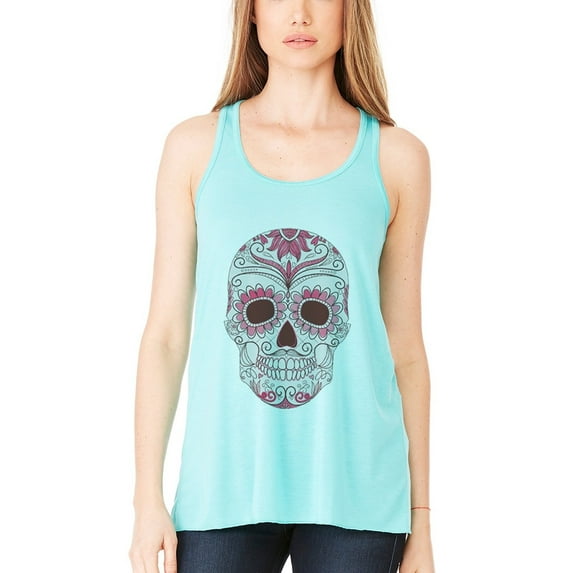 Women's with Floral Skull Flowy Racerback Tank Top