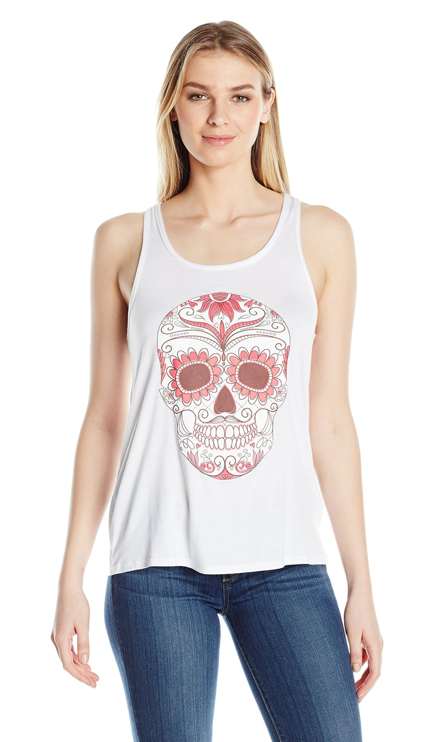 Women's with Floral Skull Flowy Racerback Tank Top